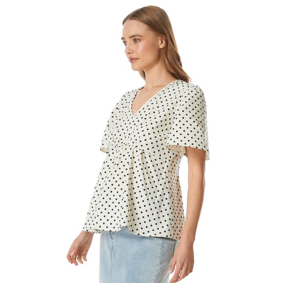 Soon Maternity Hani V-Neck Maternity Blouse - Polka Dot - White Multi/White Dot - Picture 3 of 12